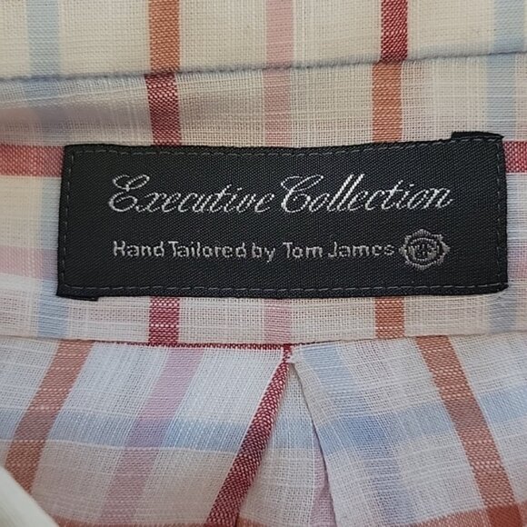 TOM JAMES EXECUTIVE COLLECTION Hand Tailored Plaid Windowpane Office Dress Shirt - Picture 5 of 10